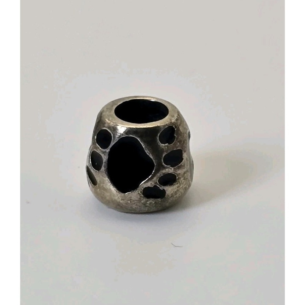 Zable Paw Print Charm 925 Sterling Silver Black Enamel Dog Cat Bead